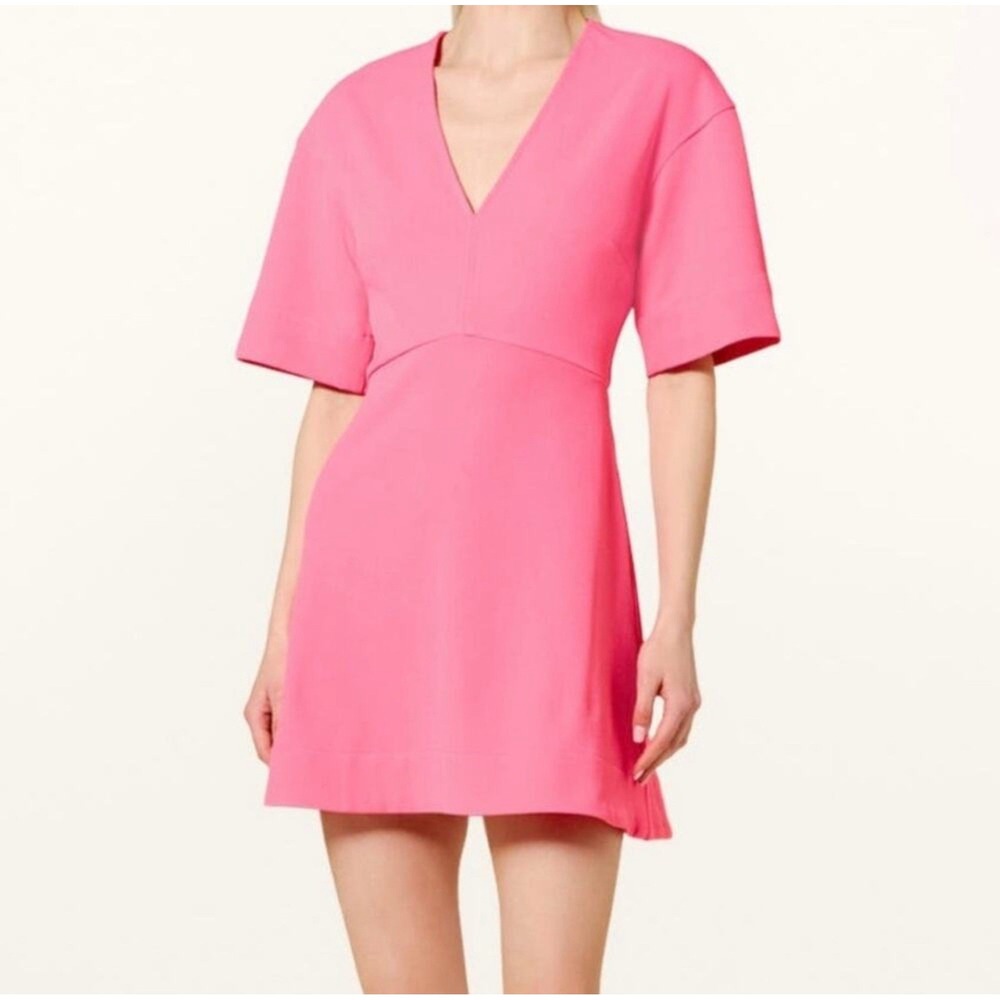 GANNI Hot Pink Mini Dress V-Neck Short Sleeve A-Line Scandi Chic Size 38 US‎ 6